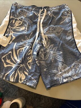 OP Men's Navy Blue Floral Hybrid Shorts with White Accents